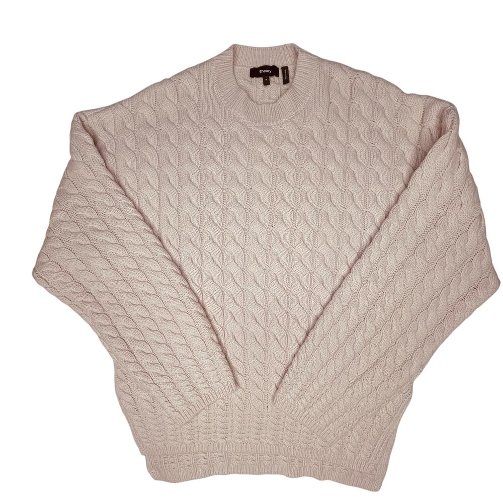Theory Womens Karenia crew cable knit pullover sweater XS pink wool/cashmere - Picture 7 of 9